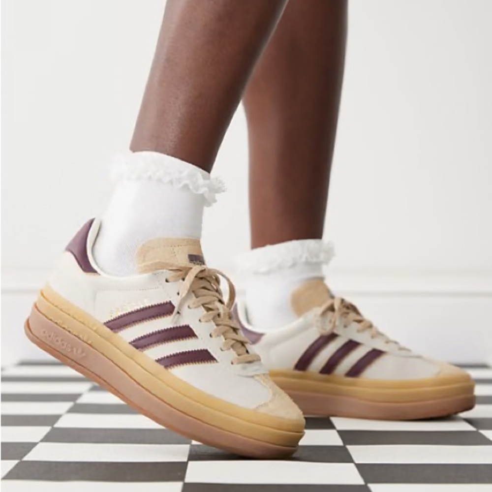 👹Adidas Gazelle Bold Leather Suede Platforms Burgundy Cream Maroon Sneakers 8